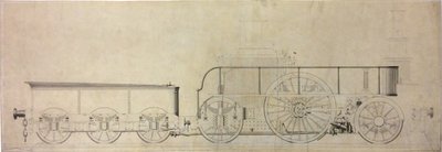 Construction Drawing of Experimental Condensing Locomotive, Before 1848 by William George Armstrong